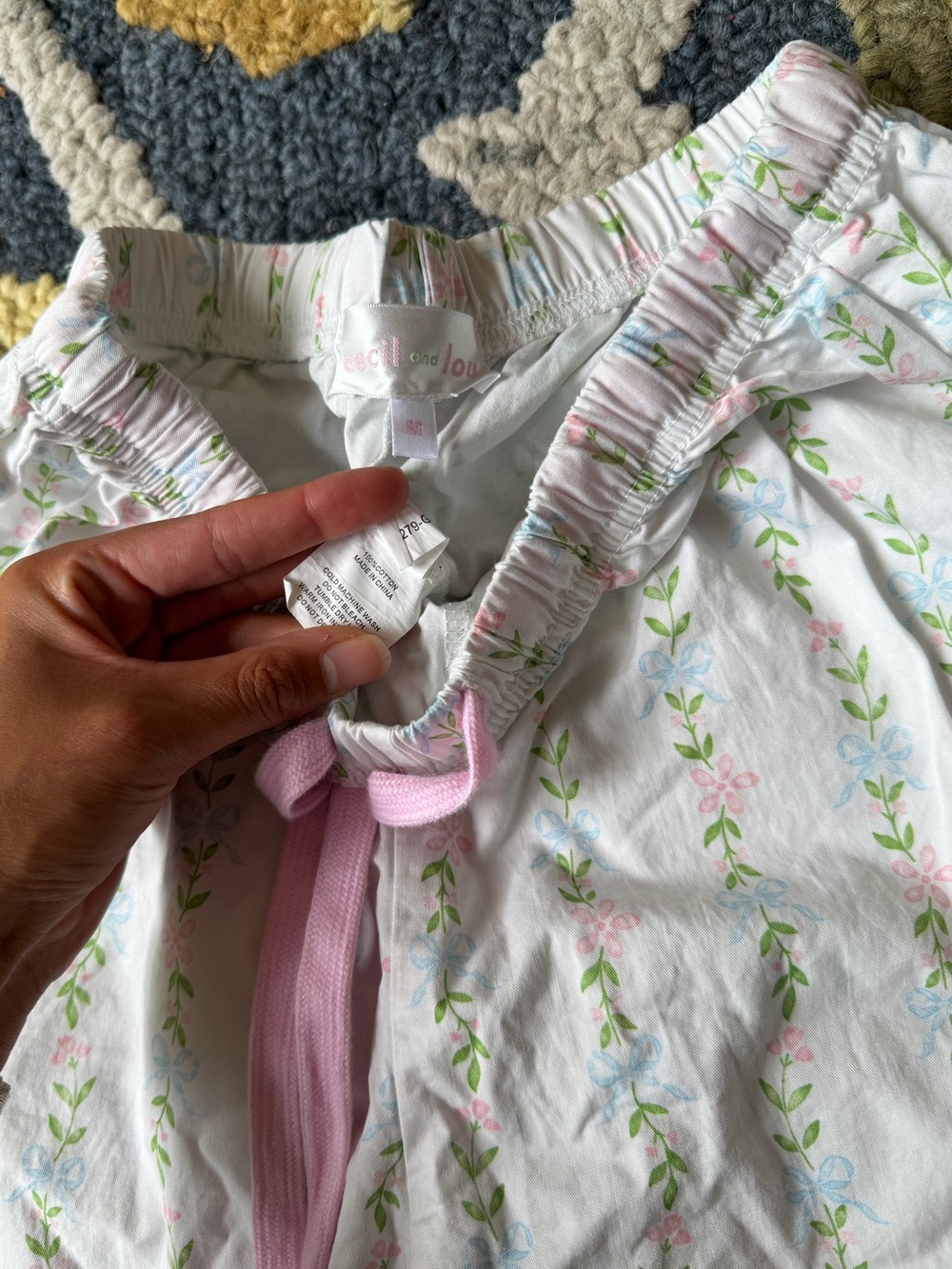 Cecil & Lou Flower Bow Pajama Cotton Pants Size Medium Coastal Preppy - Picture 4 of 5